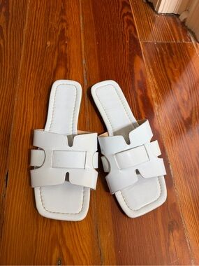 Light blue slide on sandals